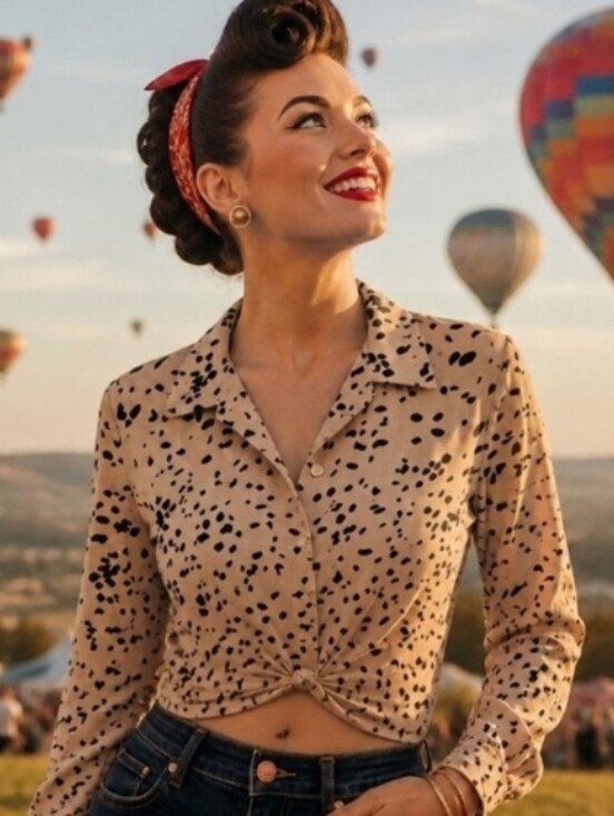 Milk & Honey Tops - Beige Dalmatian-Spot Button Front Knot Blouse